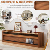 Modern TV Stand with Ample Storage,4 Drawer Design with Tempered Glass ,Built-in Charging Ports and Ambient LED Lighting