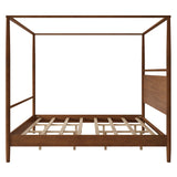 Solid Wood Canopy Bed Frame Four Posters Bed No Box Spring Needed,King Size,Walnut