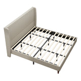 High Headboard Upholstered Bed, King Size Bed Frame, 12-Slat Support, Easy to Assemble, Beige, Linen Cloth, No Box Spring Needed