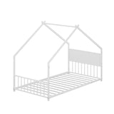 Twin Size House Bed with Roof and Colorful Lights, Metal Bed Frame with Slats and Legs, House Bed for Boy, Girls and Young Teens, No Box Spring Needed
