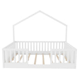 Full Floor Bed with High Rails, Wooden Montessori Bed with Light for Kids, Boys and Girls