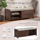 Shoe Bench with Storage and Cushion, Distressed Shutter Storage Bench with Retro Charm for Living Room, Entryway