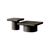 Modern Wood Nesting Coffee Table Set, 2-Piece Coffee Table with Cylindrical & Fluted Pedestal, Minimalist Center Table & Side Table for Wabi-Sabi Decor, Versatile Nesting Tables for Living Room