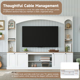 Elegant Arched Entertainment Center Wall Unit with Bookshelf, Farmhouse TV Stand with Wood Grain for TVs Up to 70", 91inch Media Console with Adjustable Shelves for Living Room