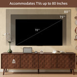 70inch Modern TV Stand for TVs up to 80 inches for Living Room, Entertainment Center with Solid Wood Legs, Soft Closing Hinges and Cable Management