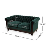 Chesterfield Velvet Loveseat Sofa,2-Person Rolled Arm Dutch Plush Upholstered Sofa Couch with Tufted Button for Living Room, Bedroom, Small Places
