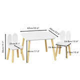 Kids Table and 2 Chairs Set, 3 Pieces Rabbit Themed Toddler Table and Chair Set, Children Wooden Activity Play Table Set Solid Wood Legs