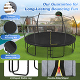Trampoline with Basketball Hoop for Kids and Adults, Round Outdoor Trampoline with Enclosure Net & Curved Poles & Ladder