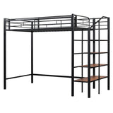 Twin Size Metal Loft Bed with Upper Grid Storage Shelf and Lateral Storage Ladder
