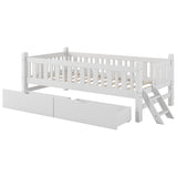 Wood Twin Size Platform Bed with Guardrail and 2 Drawers
