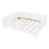 Floor Bed with Slats and Fence, Full Size Montessori Floor Beds with Door, No Box Spring Needed