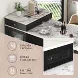 Kitchen Island with Extendable Dining Table, Kitchen Storage Table with Double-sided Storage, Kitchen Island with 2 Drawers, Power Outlet, Side Open Shelves, for Kitchen, Dining Room