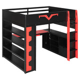 Full Size Gaming Loft Bed with Desk & App-Controlled RGB Lights, Pro-Gamer Bed Frame with Power Outlet, Shelves & Pegboard