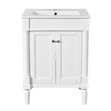 24" Bathroom Vanity with Ceramic Sink, 2-Tier Storage Cabinet, Retro Vanity with Soft-Close Doors and Large Shelves