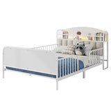 Full Size Metal Platform Bed Frame Kid Bed with Upholstered Headboard, Reversible Side Rail, LED Lights