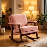 Velvet Upholstered Rocking Chair Mid Century Modern Accent Chair Lounge Chair Reading Armchair, Light Pink