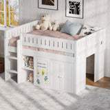 Full Size Loft Bed with Storage Cabinet & Chalkboard Panel, Kids/Teens Bedroom Bed Frame, White