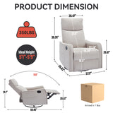 Heat Massage Recliner Chair, Manual Recline with Rocker and Swivel in Soft Fabric, 2 Side Pockets, Wood & Metal Frame, Beige