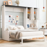 Full Size Multi-Functional Murphy Bed with Sofa, Desk, and Storage Cabinet – Space-Saving Foldable Design, White
