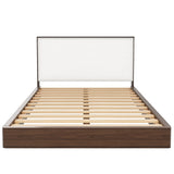 Queen Solid Wood Platform Bed Frame with Upholstered Headboard, Walnut