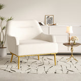 Modern Accent Chair Upholstered Armchair Single Sofa Chair Reading Chair with Curved Backrest and Gold Metal Legs, Beige