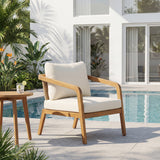 Patio Accent Chair Outdoor Club Chair Porch Leisure Armchair with Water-resistant Cushion & Weather-Resistant Acacia Wood Frame