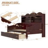 Twin Size Daybed Platform Bed with Storage Drawers & Storage Bookcase Headboard, Espresso