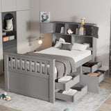Twin Size Captain Platform Bed Frame with Storage Bookcase Headboard & 4 Drawers, No Box Spring Needed