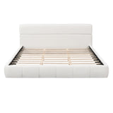 King Upholstered Platform Bed Frame with Cloud-Like Boucle Fabric Headboard, White