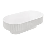 43.3"W Oval Coffee Table, Modern Drum End Table, Minimalist Fluted Center Table with Sturdy Base