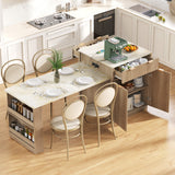 Extendable Kitchen Island Storage Dining Table with 2 Drawers, Power Outlet & Side Open Shelves, Natural