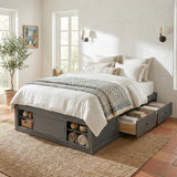 Queen Platform Bed Frame with 4 Drawers & Footboard Storage Cubby, No Headboard, No Box Spring Needed