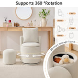 Storage Swivel Chair Accent Chair Round Barrel Chair Upholstered Vanity Chair With Toss Pillow & Ottoman, Beige