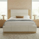 Boucle Upholstered Platform Bed Frame with Extended Wood Headboard, No Box Spring Needed, Queen Size