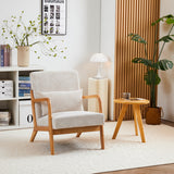 Mid-Century Modern Accent Chair Set with Cushion, Pillow & Solid Wood Frame, Upholstered Reading Armchair, Beige&Natural
