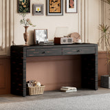 Curved Wooden Console Table with Storage, Rustic Farmhouse Entryway Table with 2 Drawers for Hallway & Living Room, Black