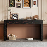 Curved Wooden Console Table with Storage, Rustic Farmhouse Entryway Table with 2 Drawers for Hallway & Living Room, Black