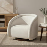 Curved Boucle Swivel Accent Chair Armchair Barrel Chair Nursery Glider & Swivel with Solid Wood Base