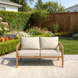 Acacia Wood Outdoor Loveseat Sofa Patio Sofa with Cushions, Teak+Beige