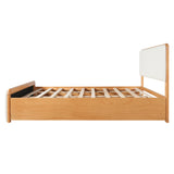King Size Platform Bed Frame with White Upholstered Headboard & Footboard, Natural