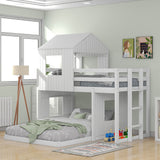 Twin Over Full Bunk Bed Loft Bed with Playhouse Design, Ladder & Guardrails