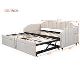 Twin to King Upholstered Daybed, Extendable Sofa Beds with Pop Up Twin Trundle Bed & USB Ports, Beige
