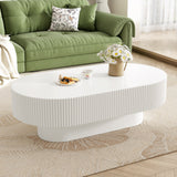 43.3"W Oval Coffee Table, Modern Drum End Table, Minimalist Fluted Center Table with Sturdy Base