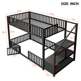 Twin Size Metal Bunk Bed Kid Bed Frame with Storage Ladder