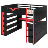 Full Size Gaming Loft Bed with Desk & App-Controlled RGB Lights, Pro-Gamer Bed Frame with Power Outlet, Shelves & Pegboard