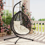 Modern Hanging Basket Egg Chair with Stand, Indoor & Outdoor Wicker Swing Chair with Soft Cushion & Headrest