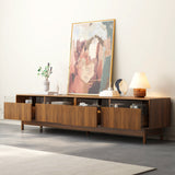 TV Stand for TVs Up to 85", Modern TV Console Media Console Table Entertainment Center with Glass Drawers, Walnut