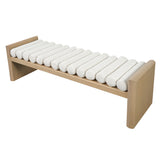 Upholstered Bench Cushioned Ottoman Bed End Bench Padded Entryway Bench Dining Bench Footrest Stool with Rolled Cushion, Teak+ Beige