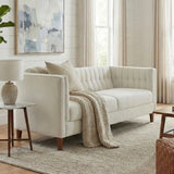 76" Modern 3-Seater Sofa, Chenille Upholstered Couch with Channel Tufted Backrest & Solid Birch Wood Legs