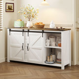 55.1"W Farmhouse Sideboard with Sliding Barn Doors, 4 Drawers & Built-In Power Outlet, Wood Buffet Storage Cabinet, White